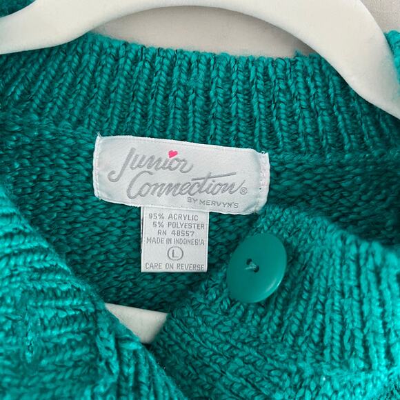 Vintage 80s 90s Emerald Green Sweater 3/4 Sleeve - Picture 6 of 8